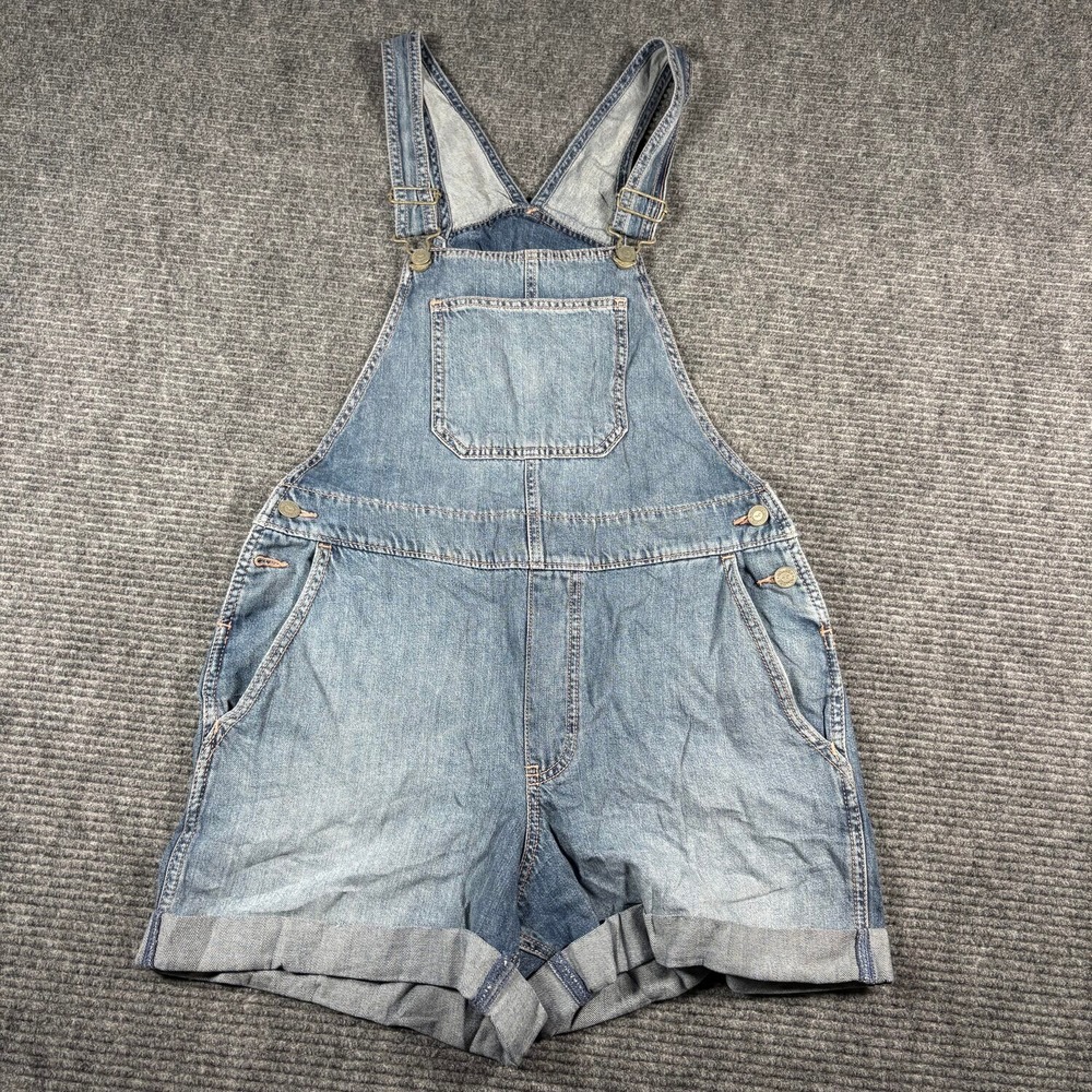 Hollister Denim Shortalls Women Medium Blue Excellent Cuffed Bib Overalls